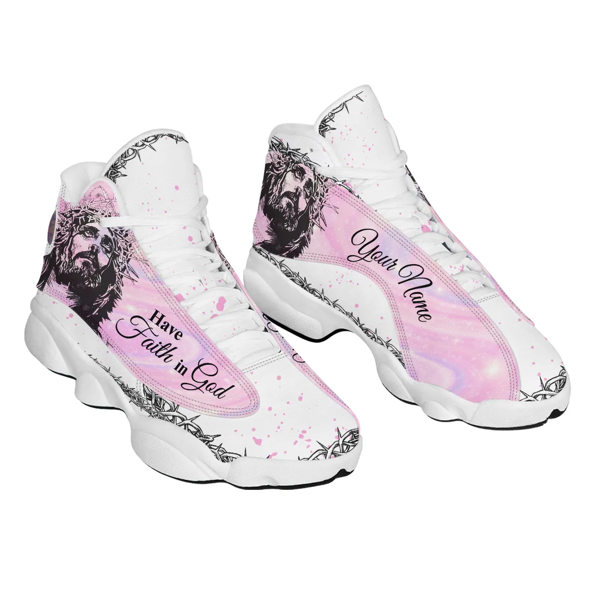 Teesdily | Personalized Have Faith In God Pink Jesus Basketball Shoes, God Lover Religious Gifts Unisex Basketball Shoes