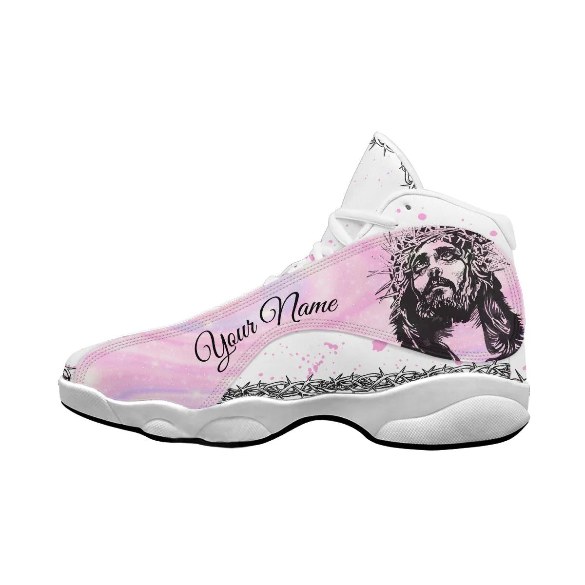 Teesdily | Personalized Have Faith In God Pink Jesus Basketball Shoes, God Lover Religious Gifts Unisex Basketball Shoes