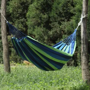 Thick Canvas Hammock Field Rollover Prevention Outdoor  Hammock Swing 260x150 No Stick (Blue Stripes)