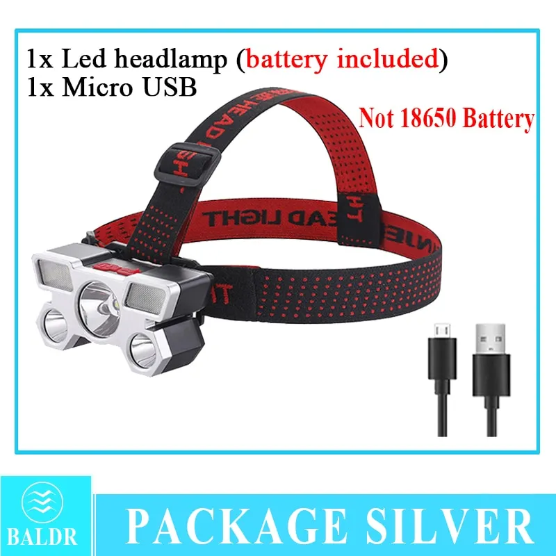 USB Rechargeable Headlamp Portable 5LED Headlight Built in Battery