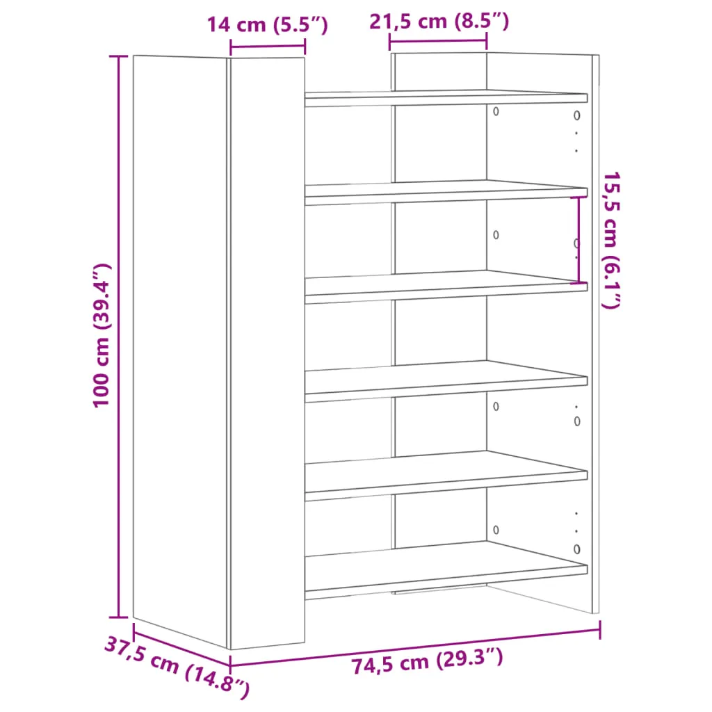 vidaXL Shoe Cabinet Concrete Grey 74.5x37.5x100 cm Engineered Wood