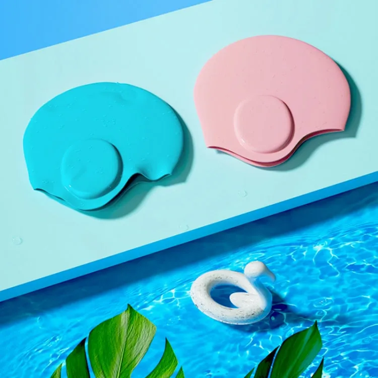 WAVE Waterproof Solid Color Ear Guard Silicone Swimming Cap, Color: Pink Blue