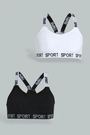 White And Black Padded Sports Bra (Pack of 2)