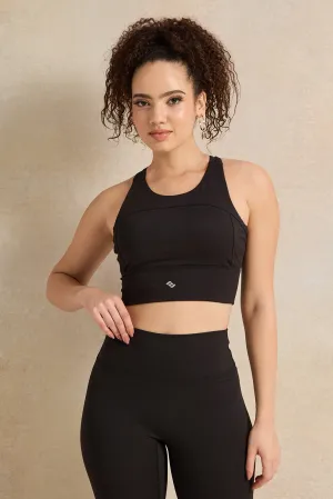 Women Black Plain Padded Sports Bra