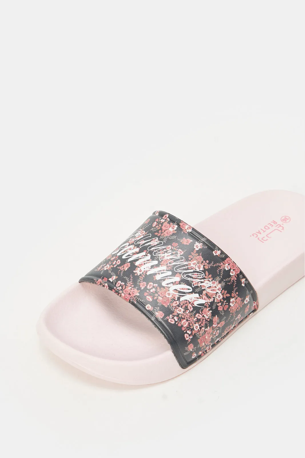 Women Pink Hello Summer Printed Slide