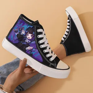 Women's Anime Beauty Print Shoes, Lace Up Comfy Platform Daily Skate Shoes, Lightweight High-top Canvas Shoes