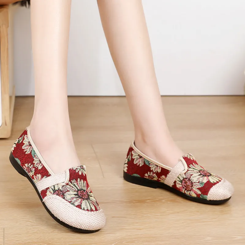 Women's Cloth Comfortable Breathable Mom Ethnic Style Canvas Shoes