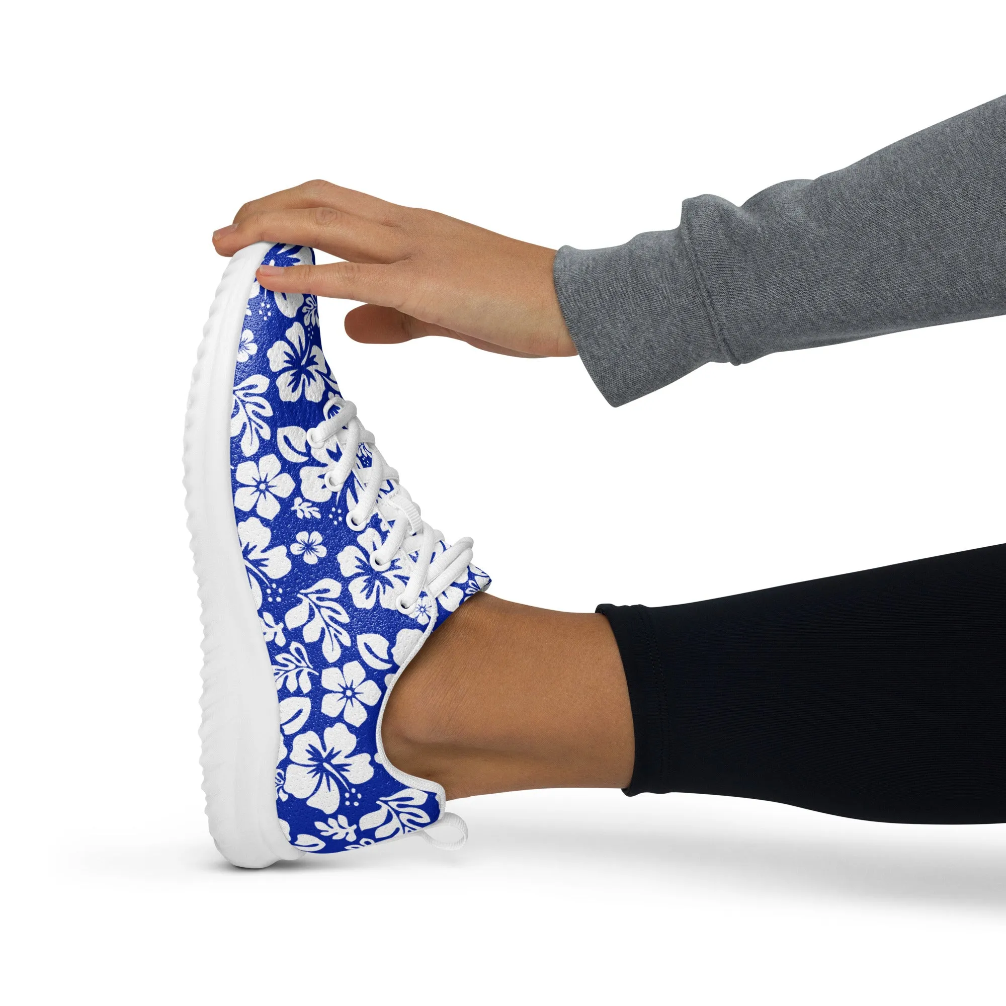 Women’s Royal Blue and White Hawaiian Flowers Athletic Shoes