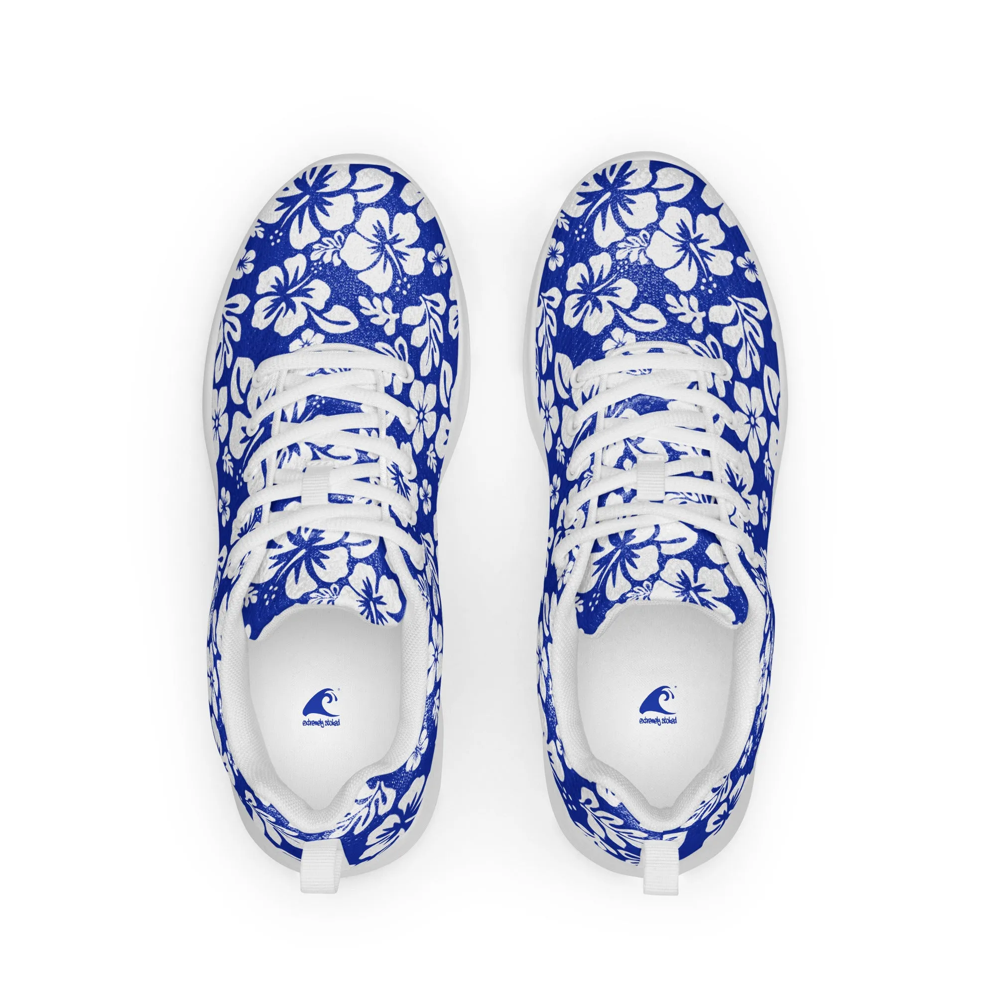 Women’s Royal Blue and White Hawaiian Flowers Athletic Shoes