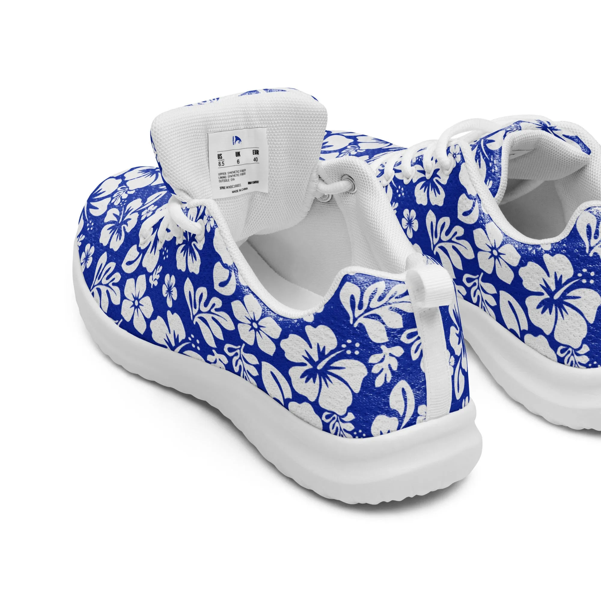 Women’s Royal Blue and White Hawaiian Flowers Athletic Shoes