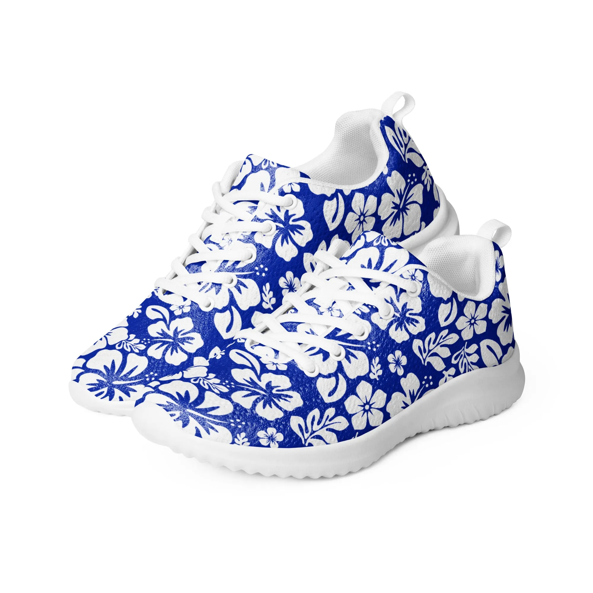 Women’s Royal Blue and White Hawaiian Flowers Athletic Shoes