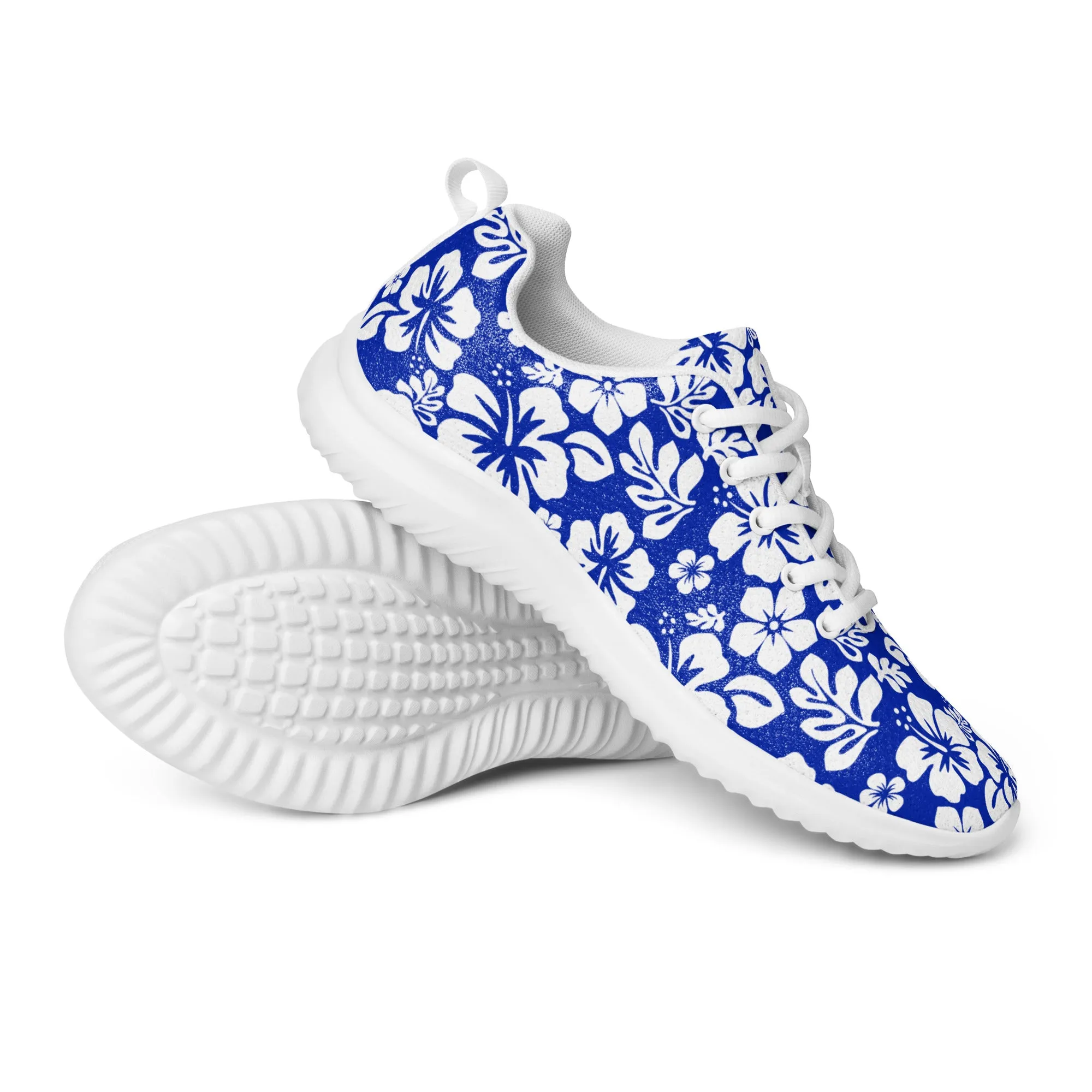 Women’s Royal Blue and White Hawaiian Flowers Athletic Shoes