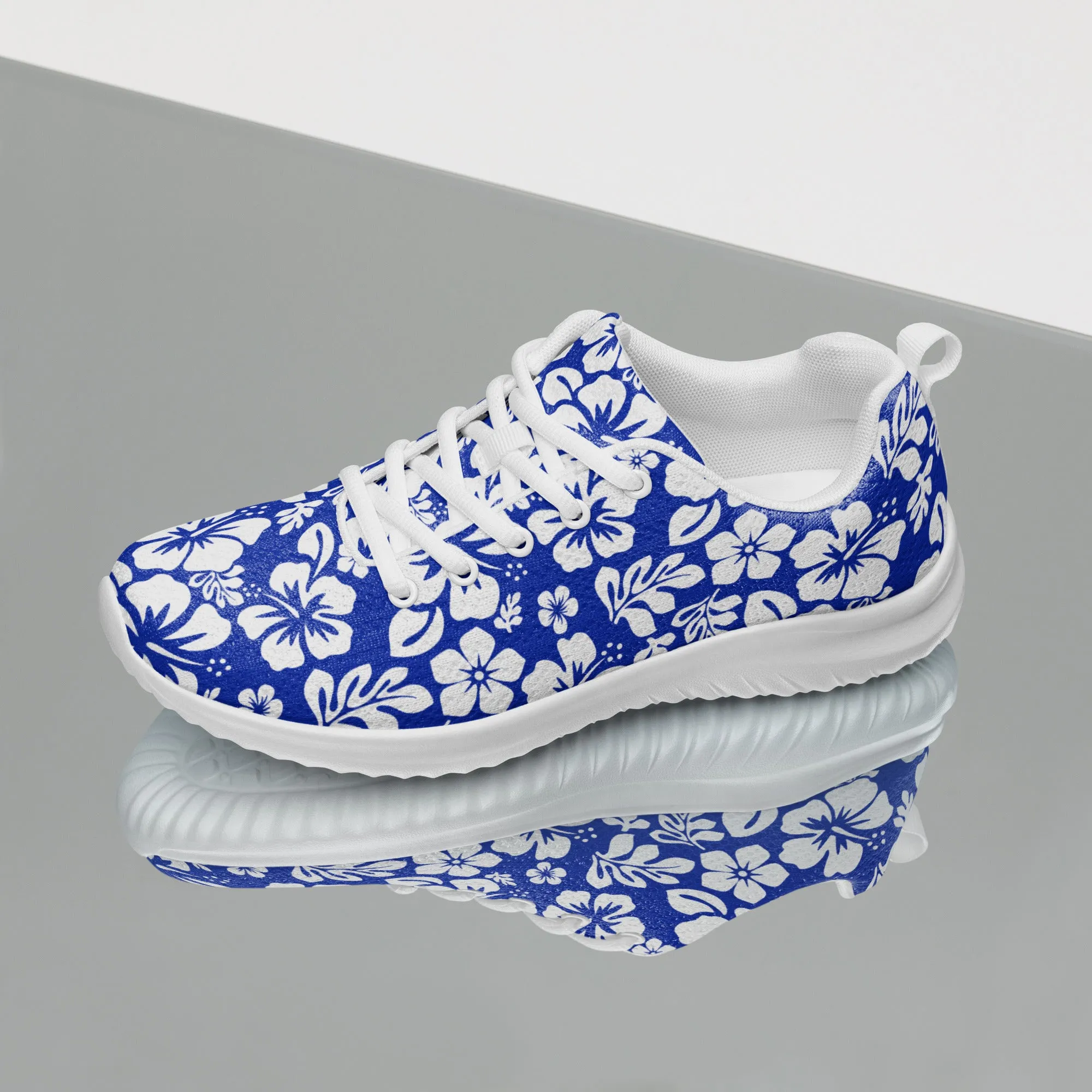 Women’s Royal Blue and White Hawaiian Flowers Athletic Shoes