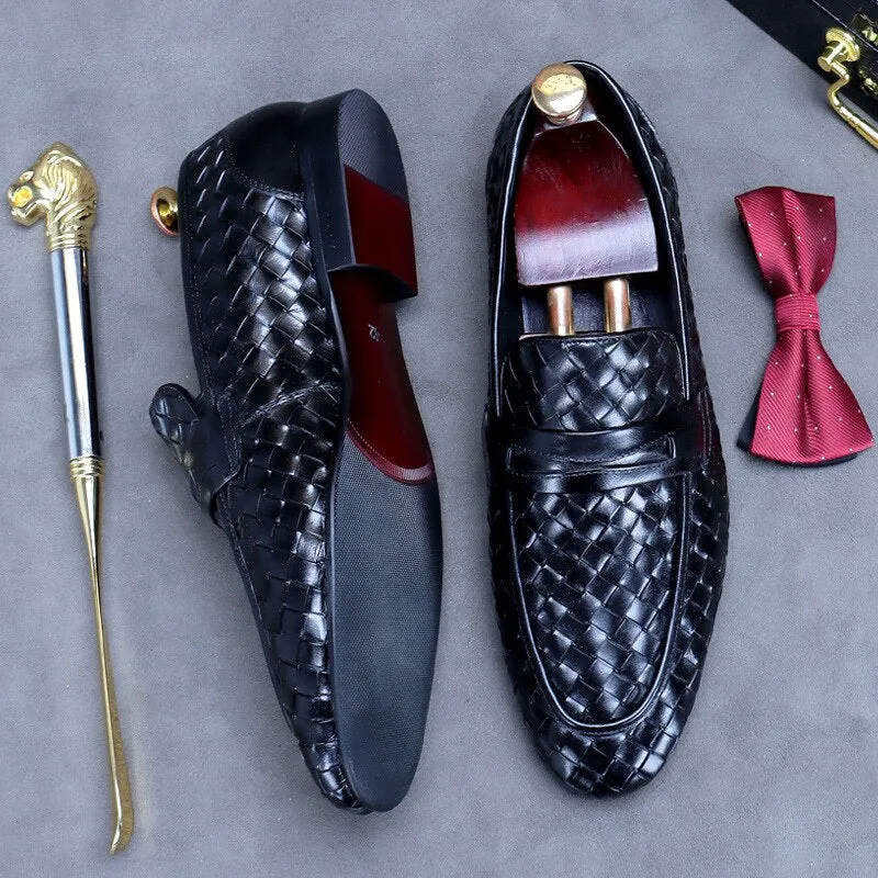 Woven Leather Slip-On Loafers