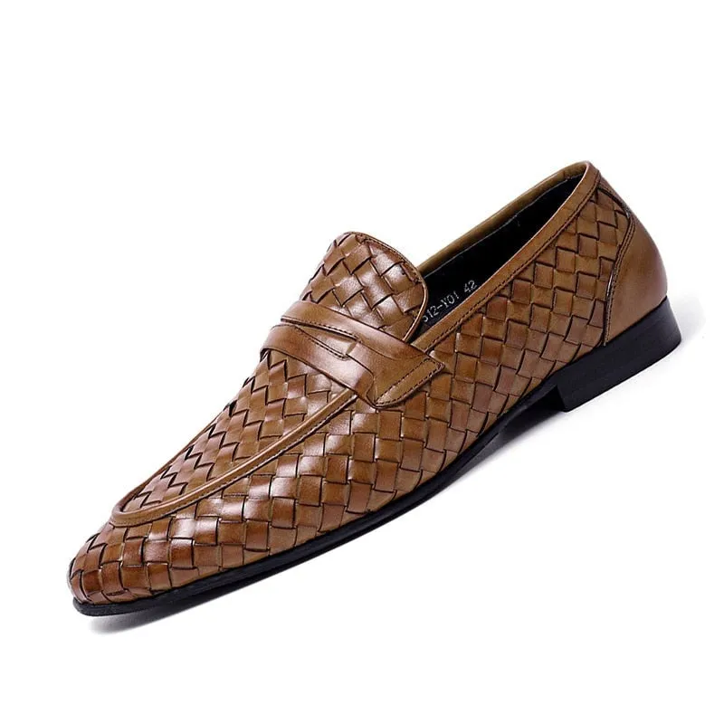 Woven Leather Slip-On Loafers