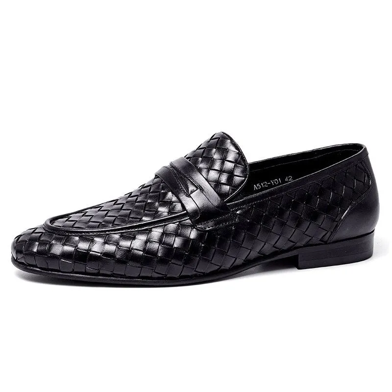 Woven Leather Slip-On Loafers