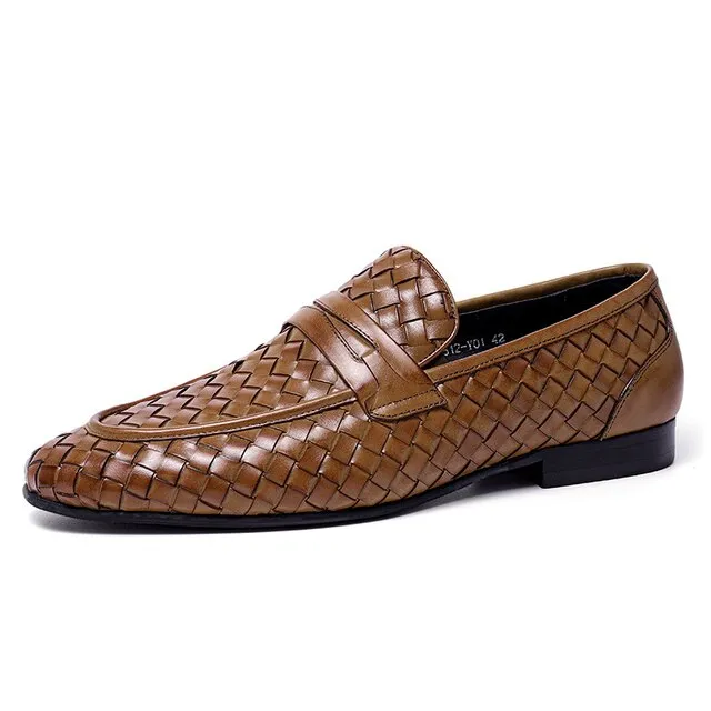 Woven Leather Slip-On Loafers