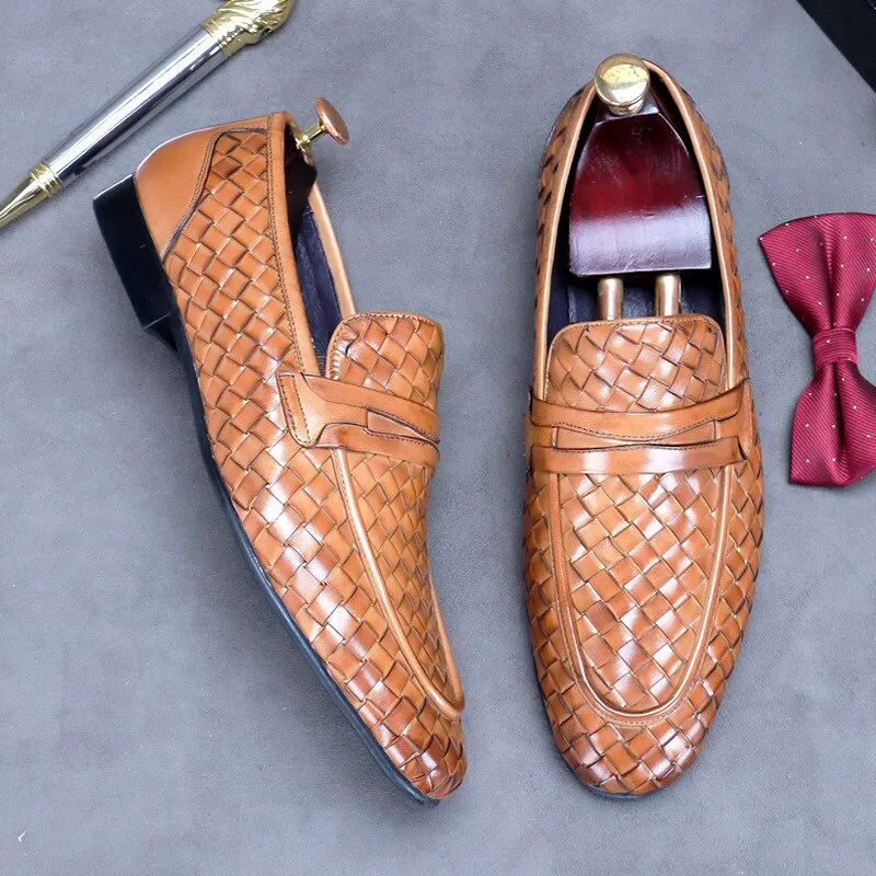 Woven Leather Slip-On Loafers